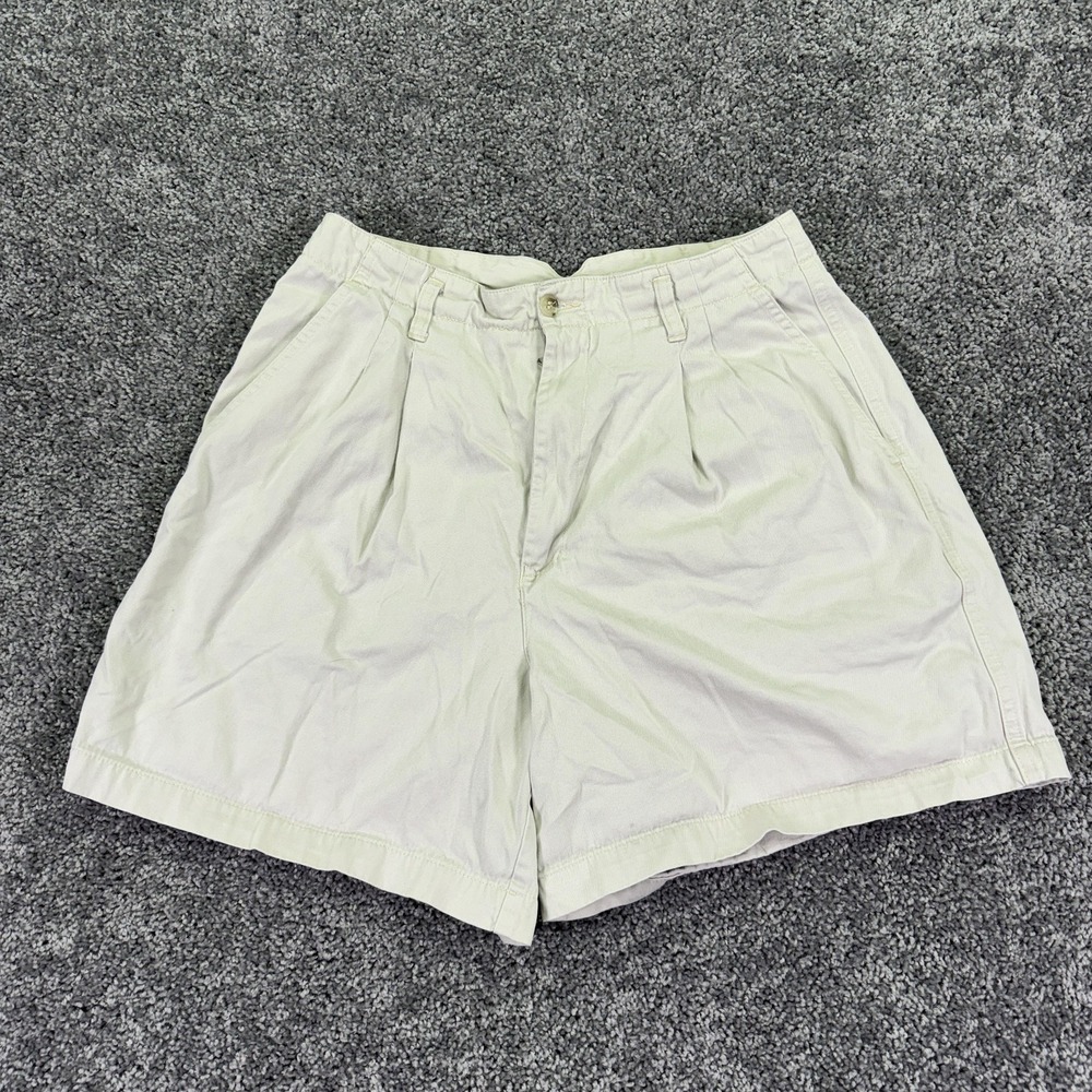 Vtg Essentials Shorts Womens 12 Beige Pleated Chino Casual Summer Outdoors